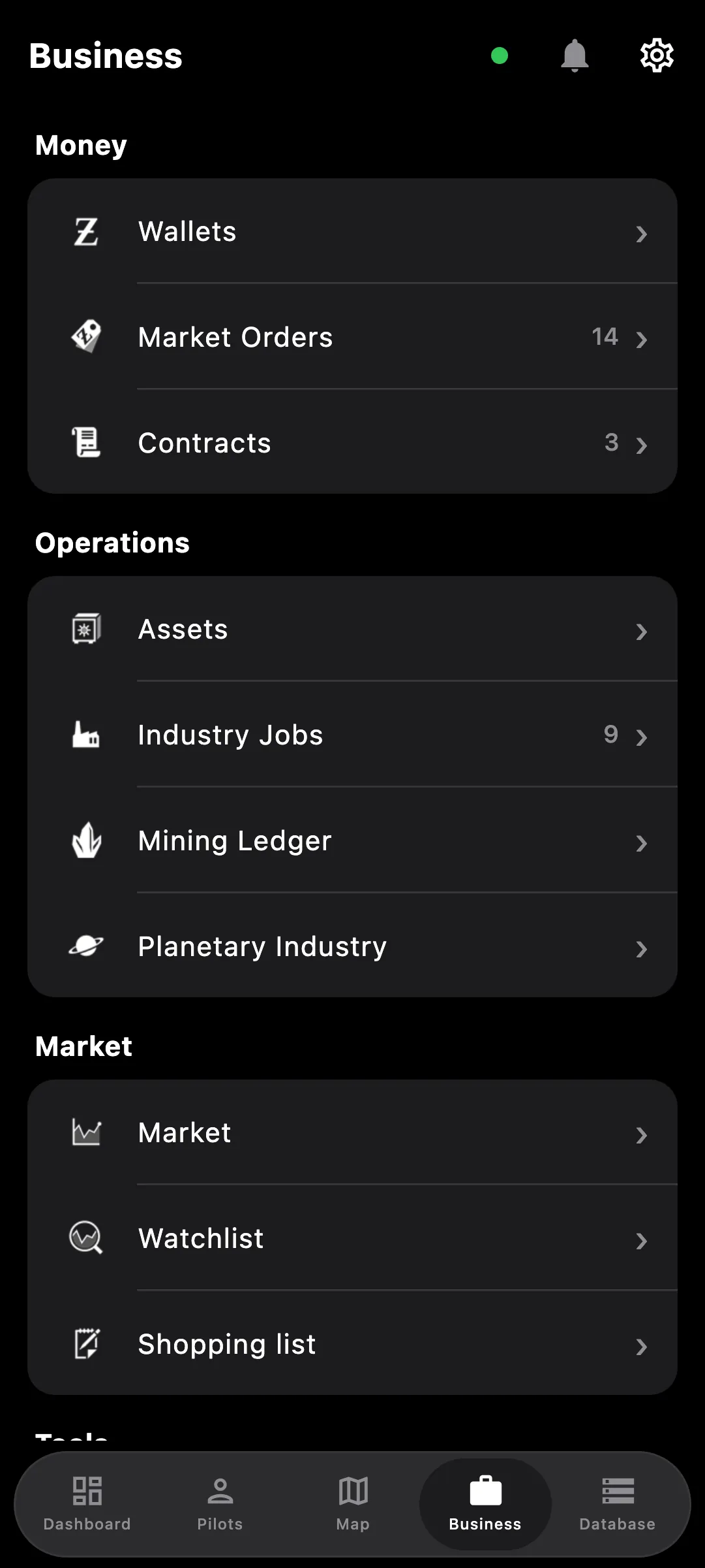 Business hub on a phone: wallets, orders, contracts, assets, industry and more