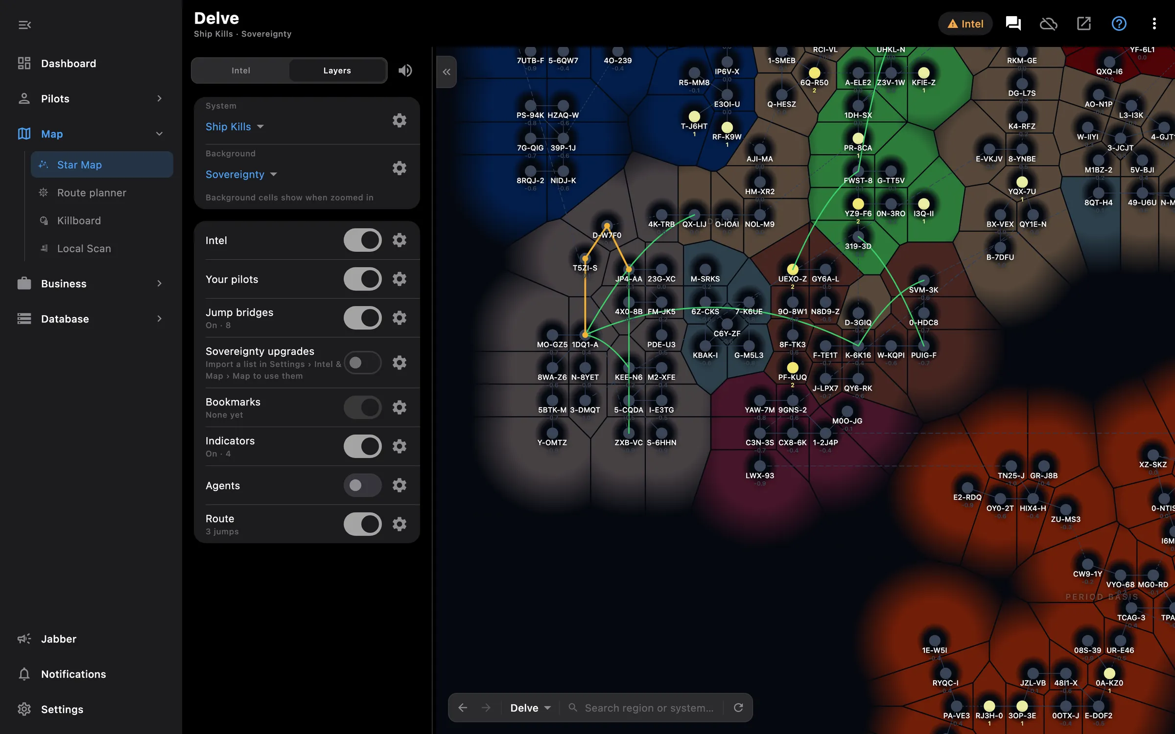 Route planner on the star map