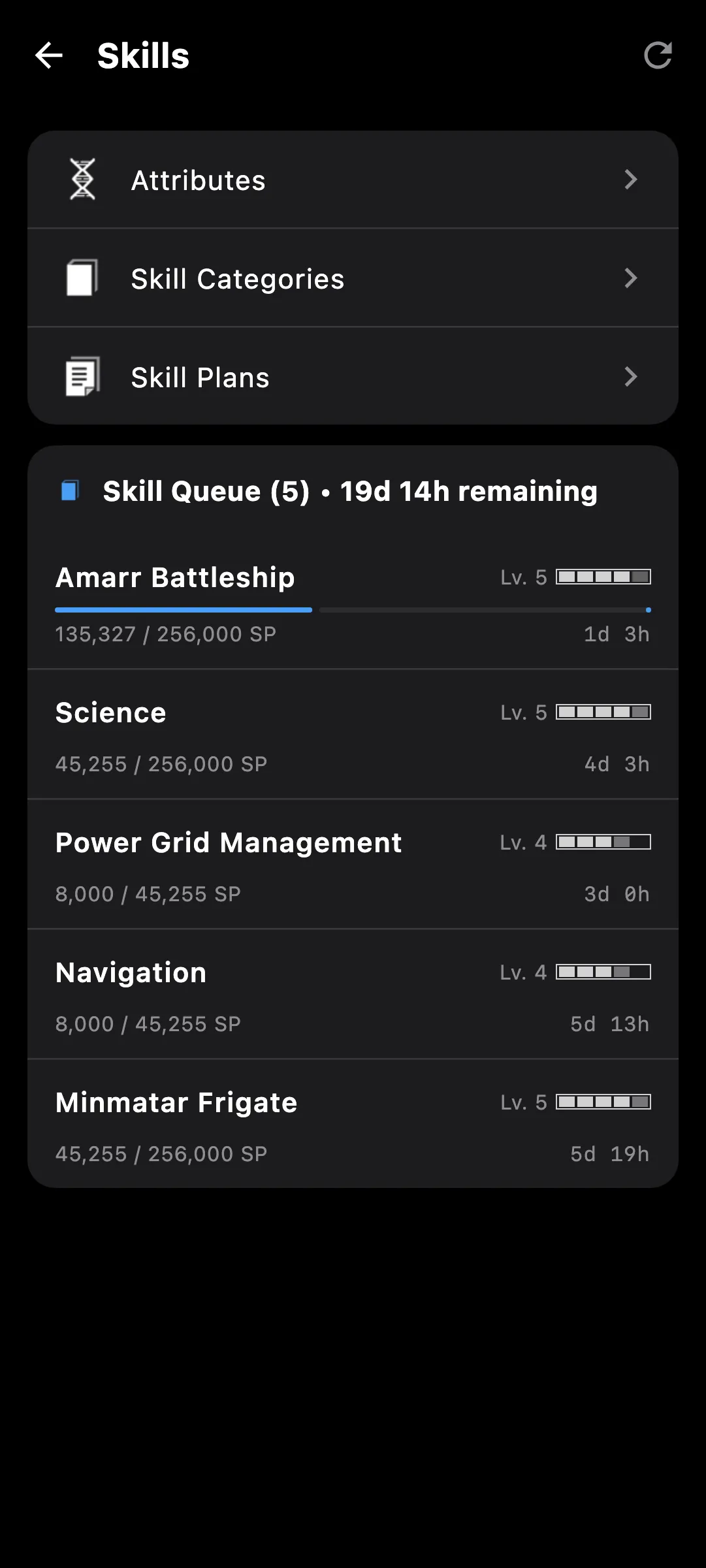 Skill queue on a phone
